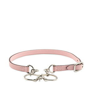 Hermes Etrier Double Tour Bracelet Pink Silver Leather Women's HERMES